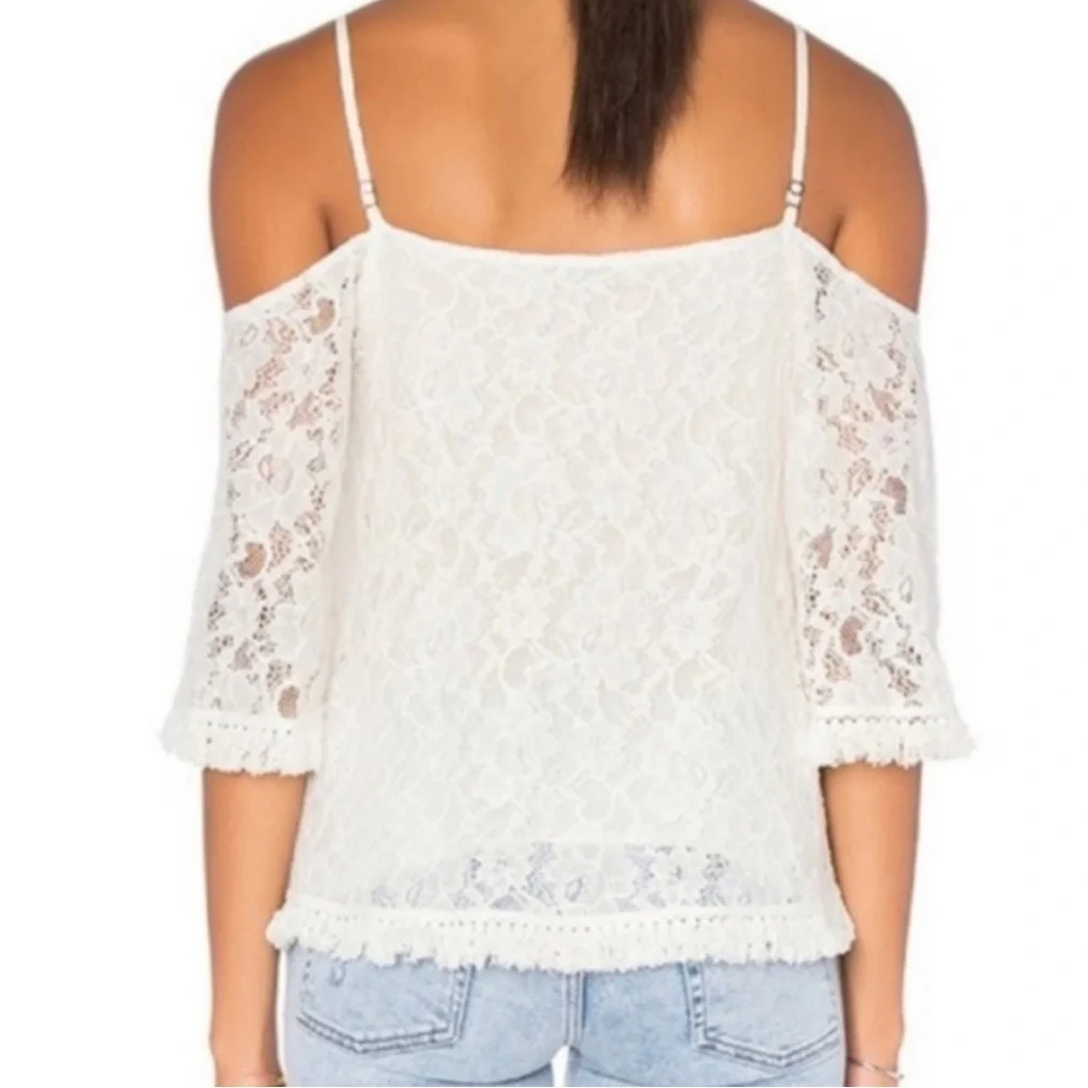 Bailey 44 Top Tusk Boho Ivory Lace & Fringe Cold Shoulder Women’s Small - Picture 2 of 11